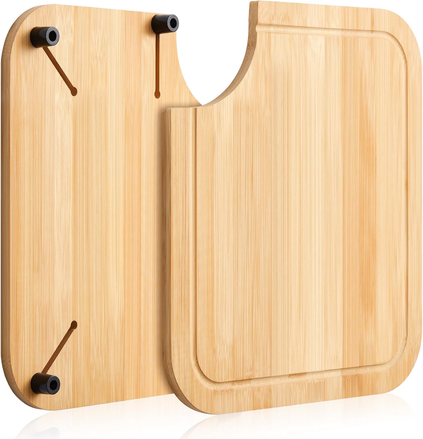 Ziliny 1 Pcs Rv Sink Cutting Board 14.5" x 12.5" Sink Cover Cutting Board with Adjustable Rubber Feet Compatible with Most Rv Boat Kitchen Sinks Built in Juice Groove and Corner Cut for Scraps(Bamboo)