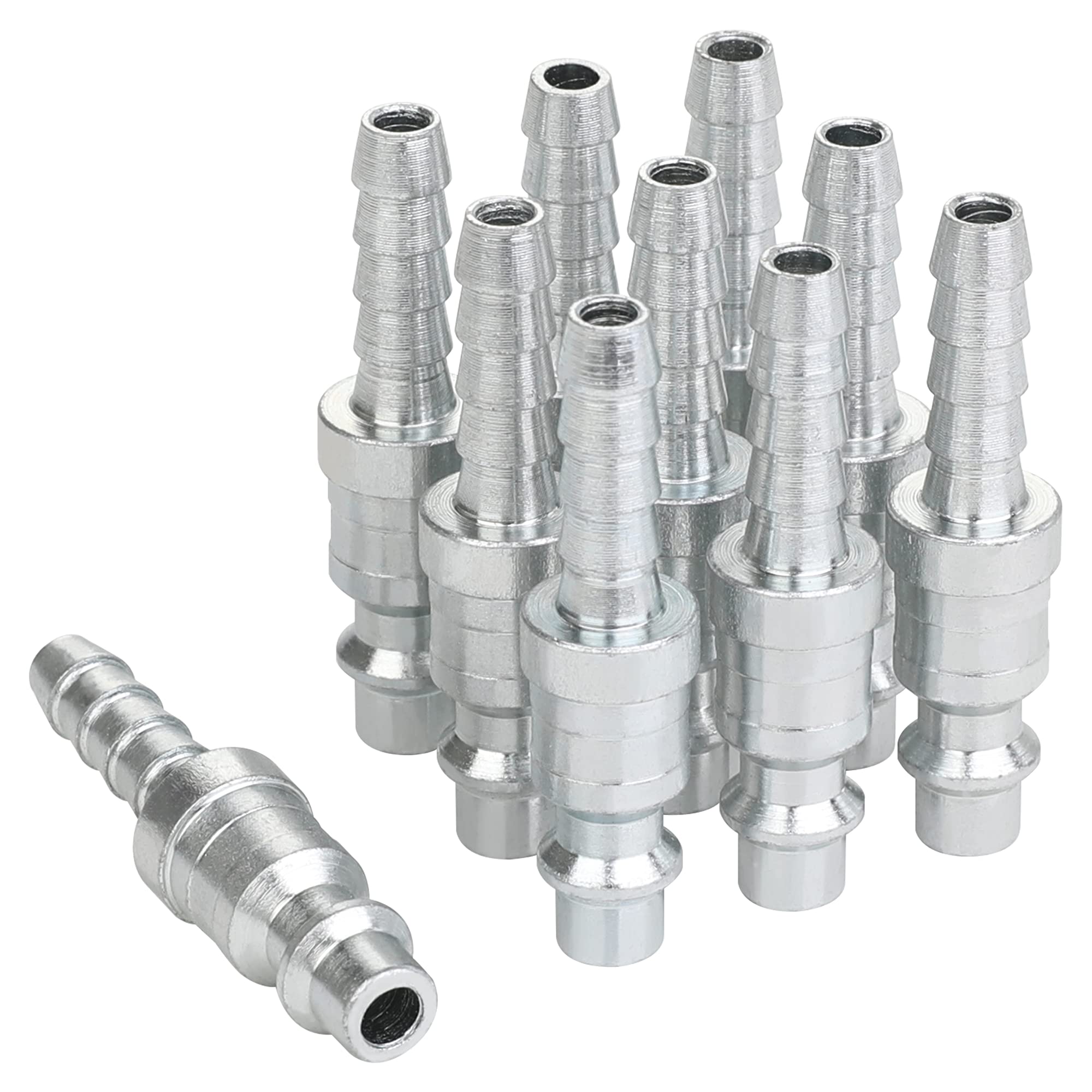 JOROY 1/4 Air Plug with Hose Barb, Industrial M-Type Fittings, 1/4 Inch Flow Size. 1/4 Inch Hose Barb, Steel Material, 300PSI, 10 Pieces Air