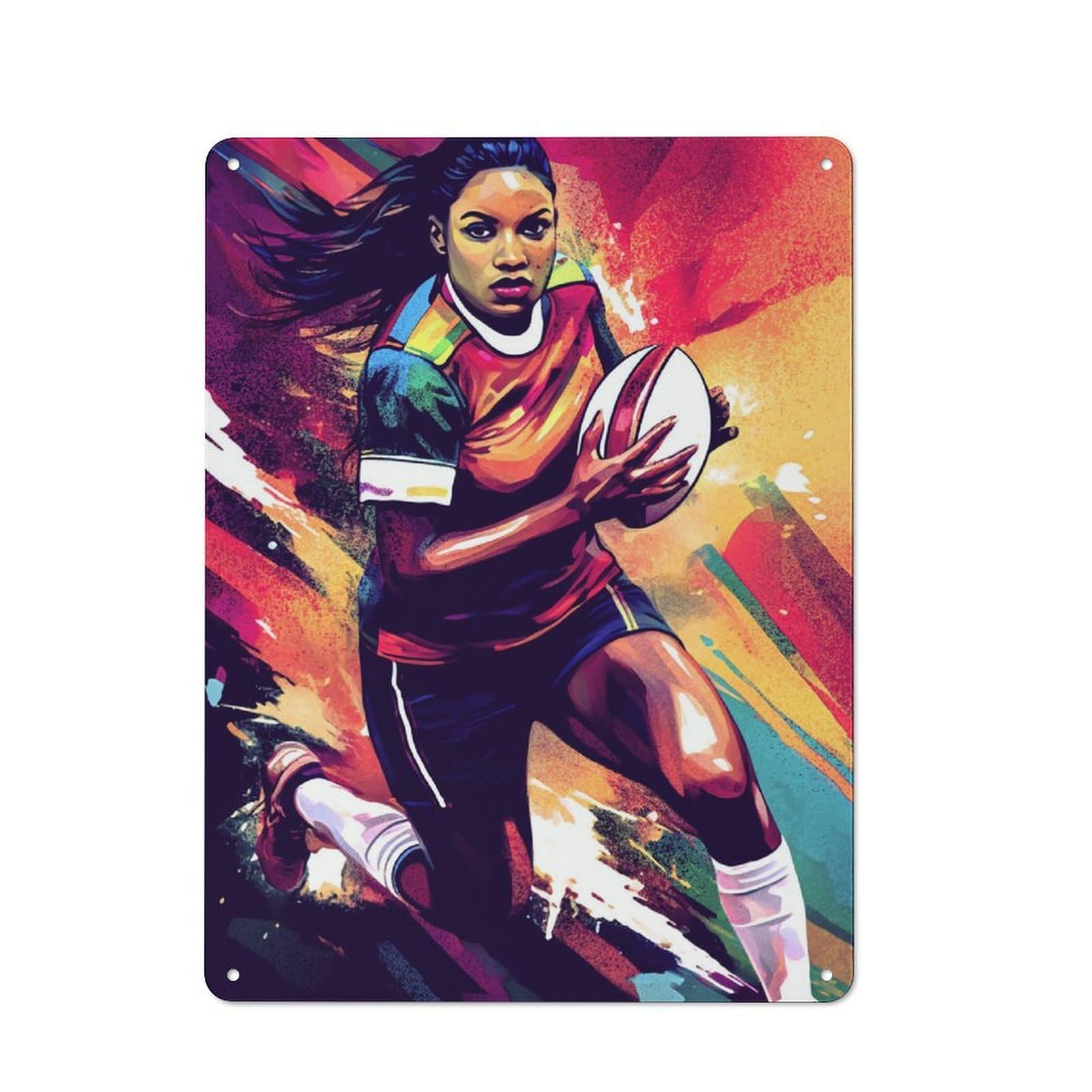 Junmoney Women's Rugby Player In Action Retro Metal Wall Sign 40X30cm With For Living Room Wall, Housewarming Wall Decor For People Furnishing Living Room