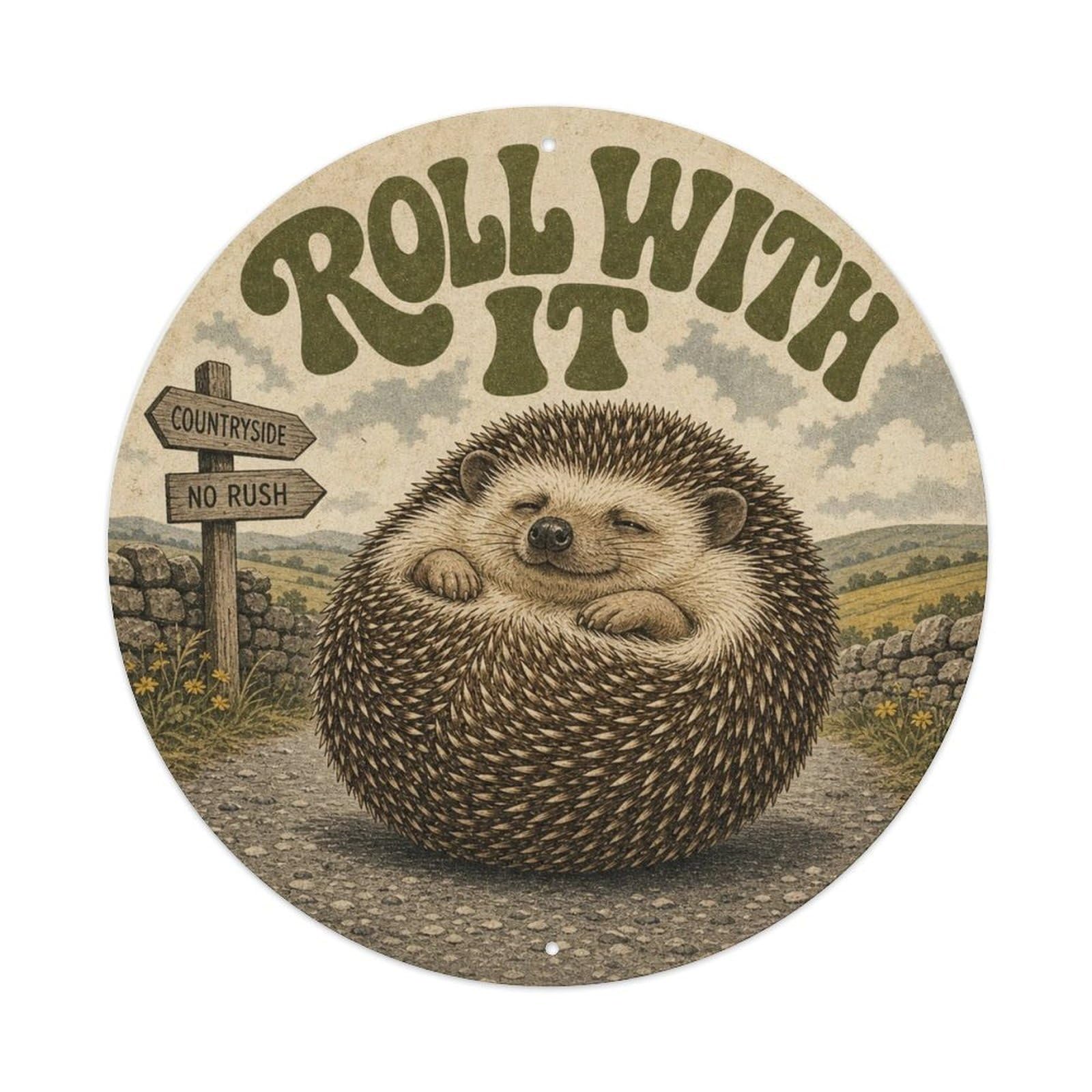 Okngb Style Hedgehog Cartoon Gesture Animal Humor Bold Alert Rustic Metal Tin Sign Plaque Wall Decor For Cafe, Man Cave, Club Bar, Office, Home Garden Round Metal Poster 8X8inch