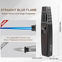 Vista 3 de Encendedor de butano, soplete de soldadura, estilo nogal negro, soplete de cocina recargable, resistente al viento, ajustable, llama solar, soplete