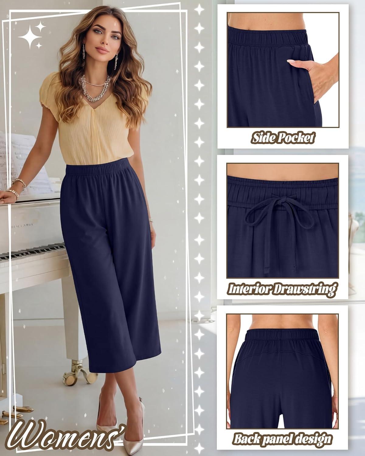 3 Pack Women's Capri Pants Wide Leg Yoga Sweatpants Casual Loose Summer Lounge Workout Cropped Jogger with Pockets