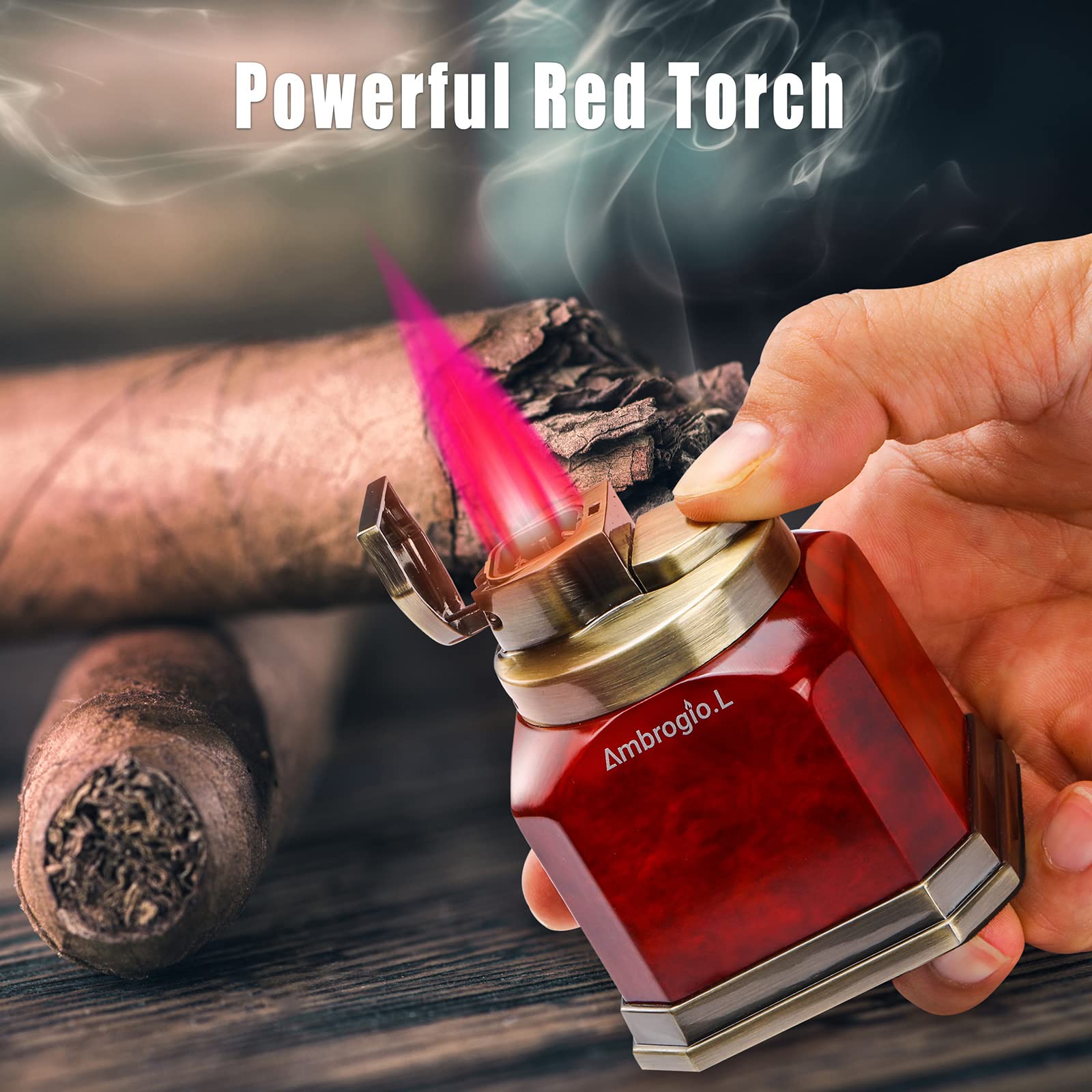 Amazon.com: Ambrogio.L Quad Torch Lighter Tabletop Refillable Butane Gas  Red Flame Cigar Cigarette Lighter for Birthday Christmas Men : Health &  Household