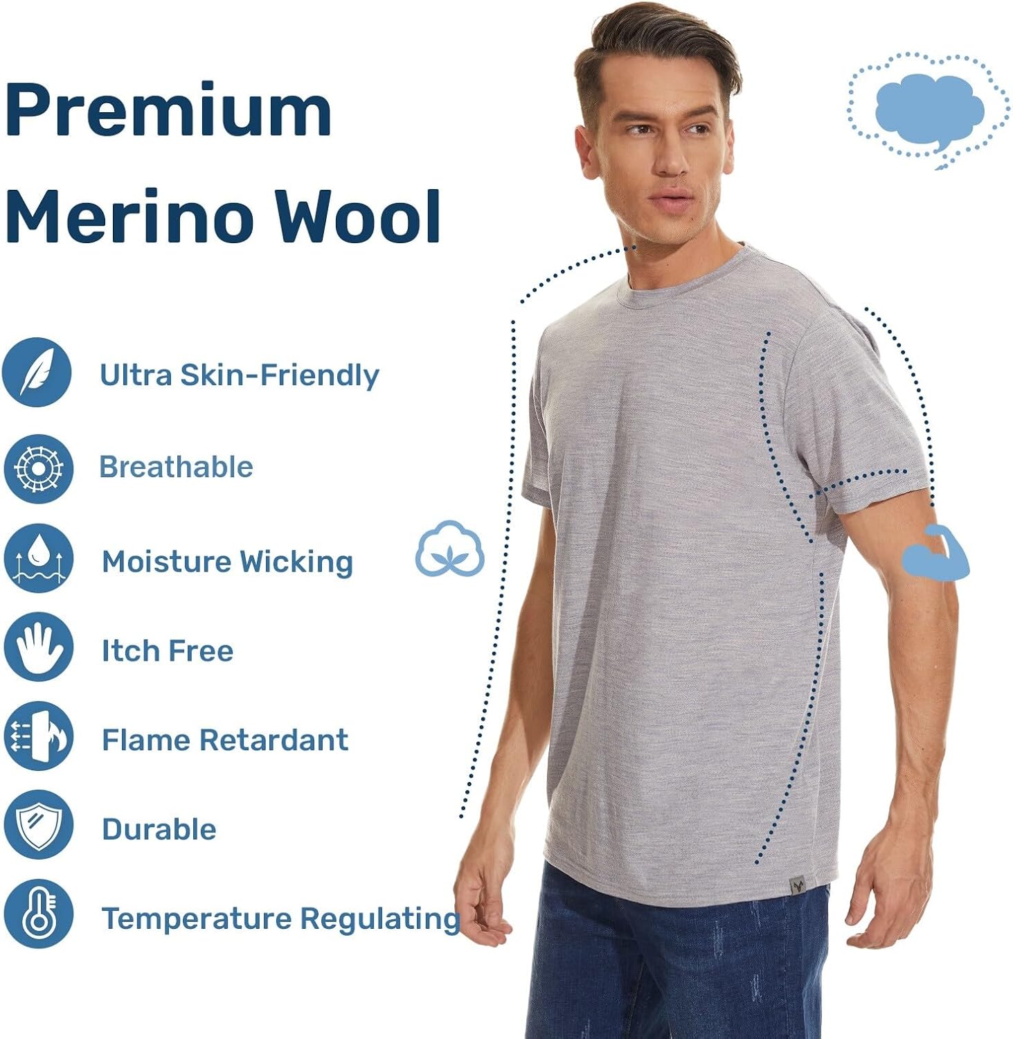 MERINNOVATION Mens Merino Wool T-Shirt - Men Merino Wool Shirt Lightweight Wicking Base Layer Undershirt for Hiking Travel - Image 2