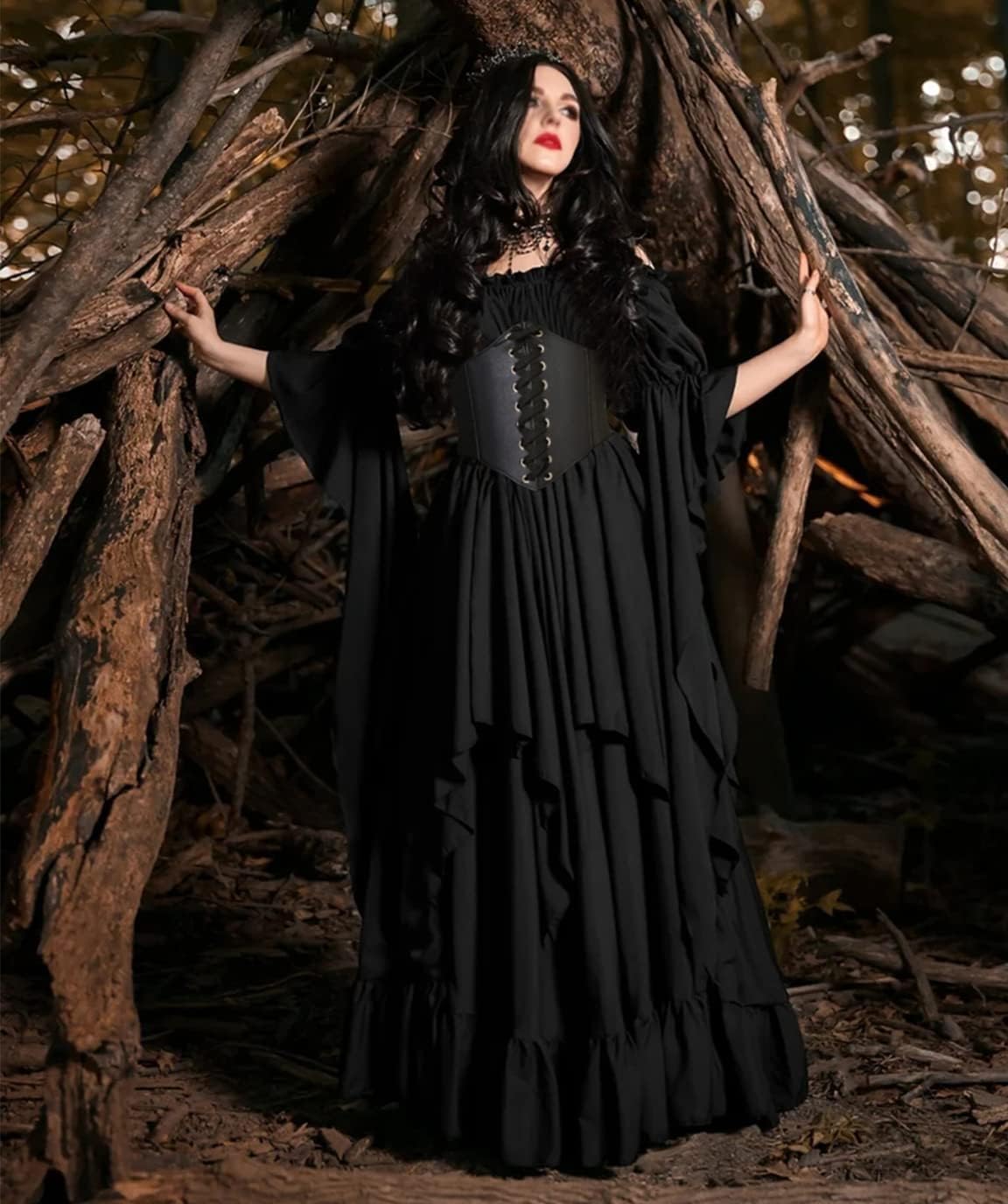 Damen Renaissance Kleid mit Korsett Gürtel, Halloween Mittelalter Kostüm