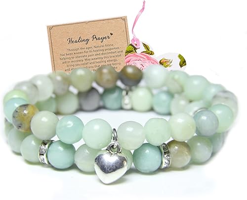 2 pulseras de cristal curativo para mujer, hechas a mano, oraciones curativas, cristal de 0.315 in, cuentas de piedra natural, pulsera para aliviar