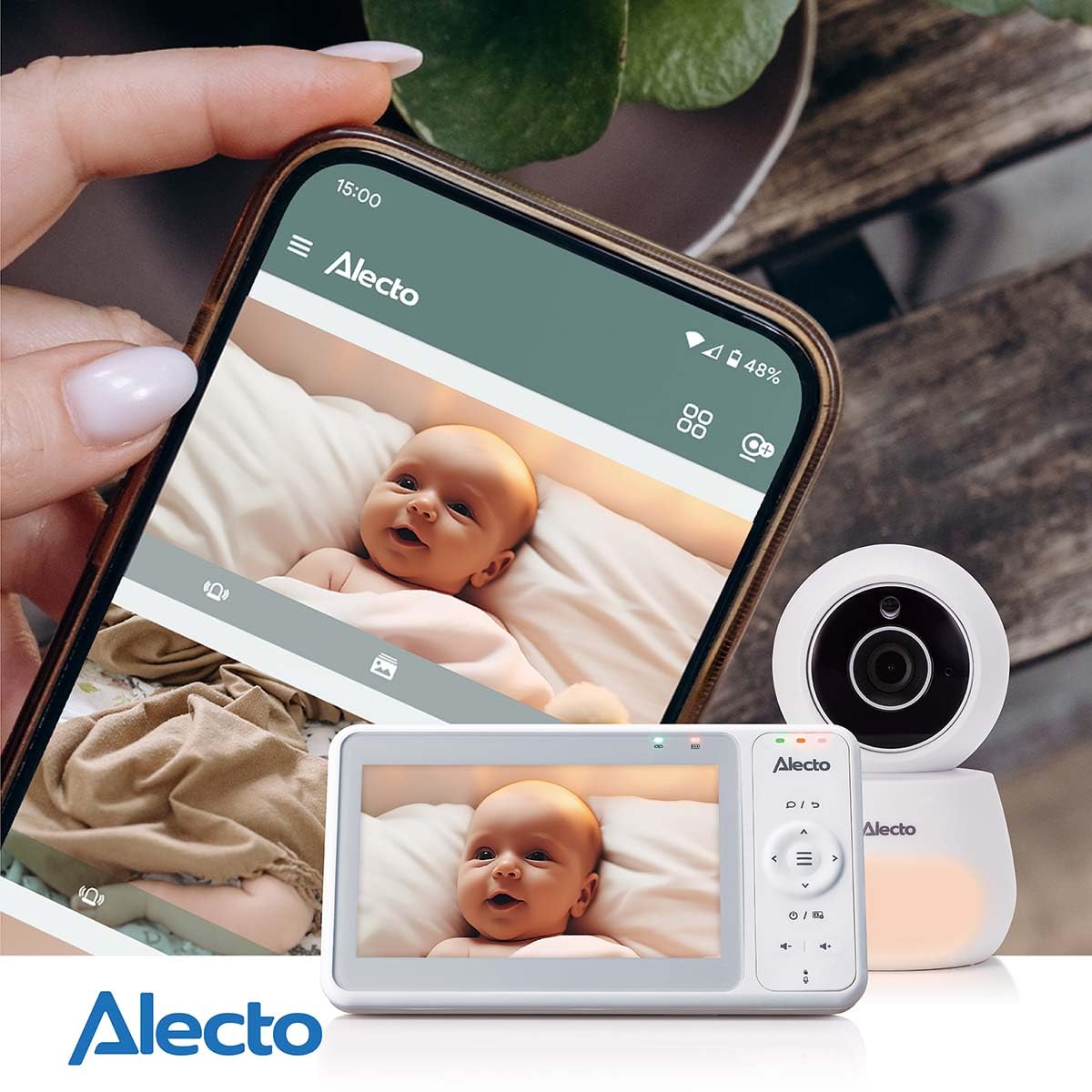 Alecto DVM2060 - Babyphone Dual Mode con fotocamera e app - Display a colori da 5" - Full HD (1080p) - Fotocamera controllabile a distanza con zoom digitale fino a 10x - Bianco