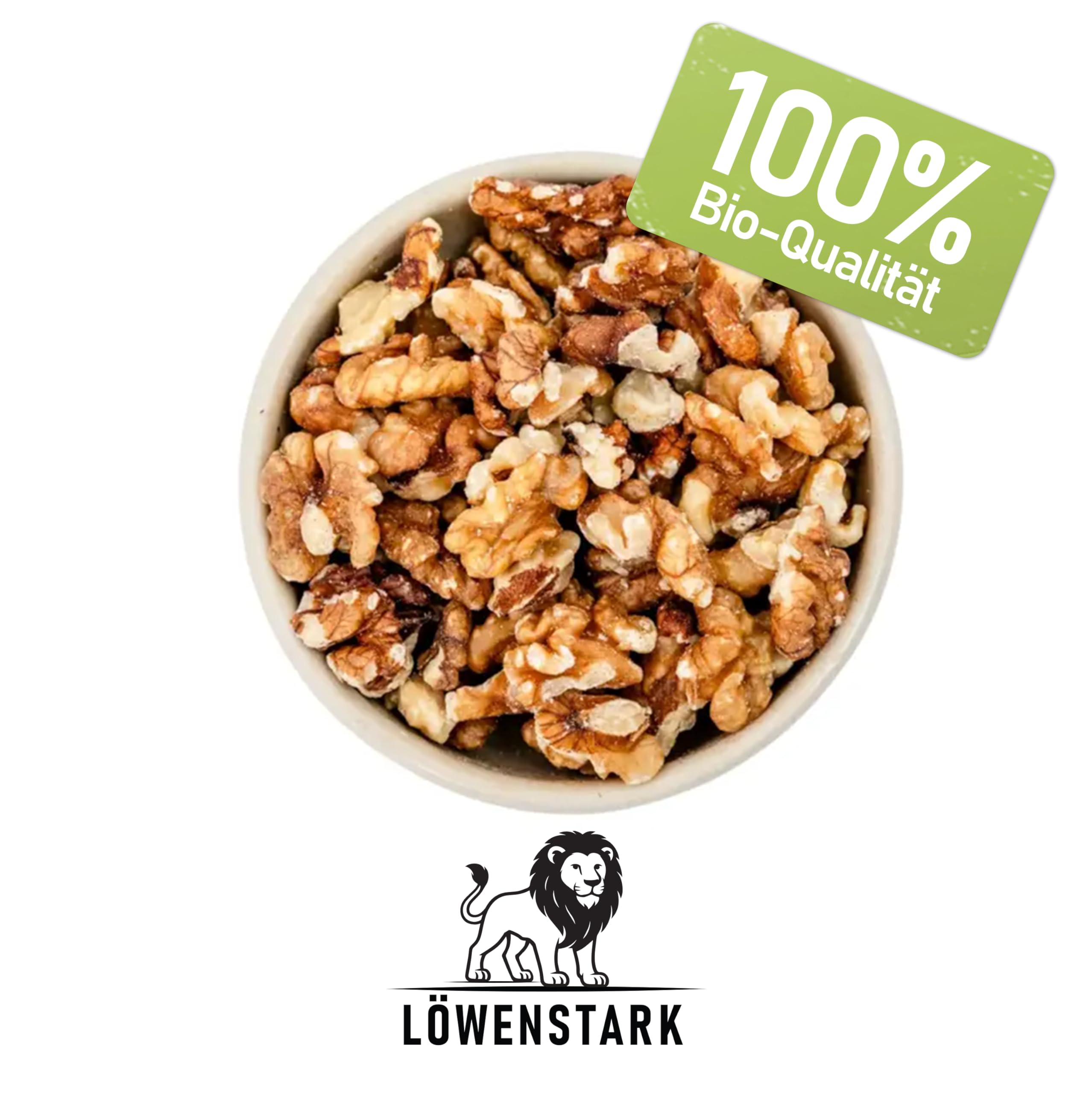 Löwenstark I BIO-Walnussstücke hell 1 kg I Knackige Walnüsse aus biologischem Anbau I Bio-Walnüsse, ideal als Snack, zum Kochen, Backen, für Salate, Desserts & für Nussmischungen I Vegan