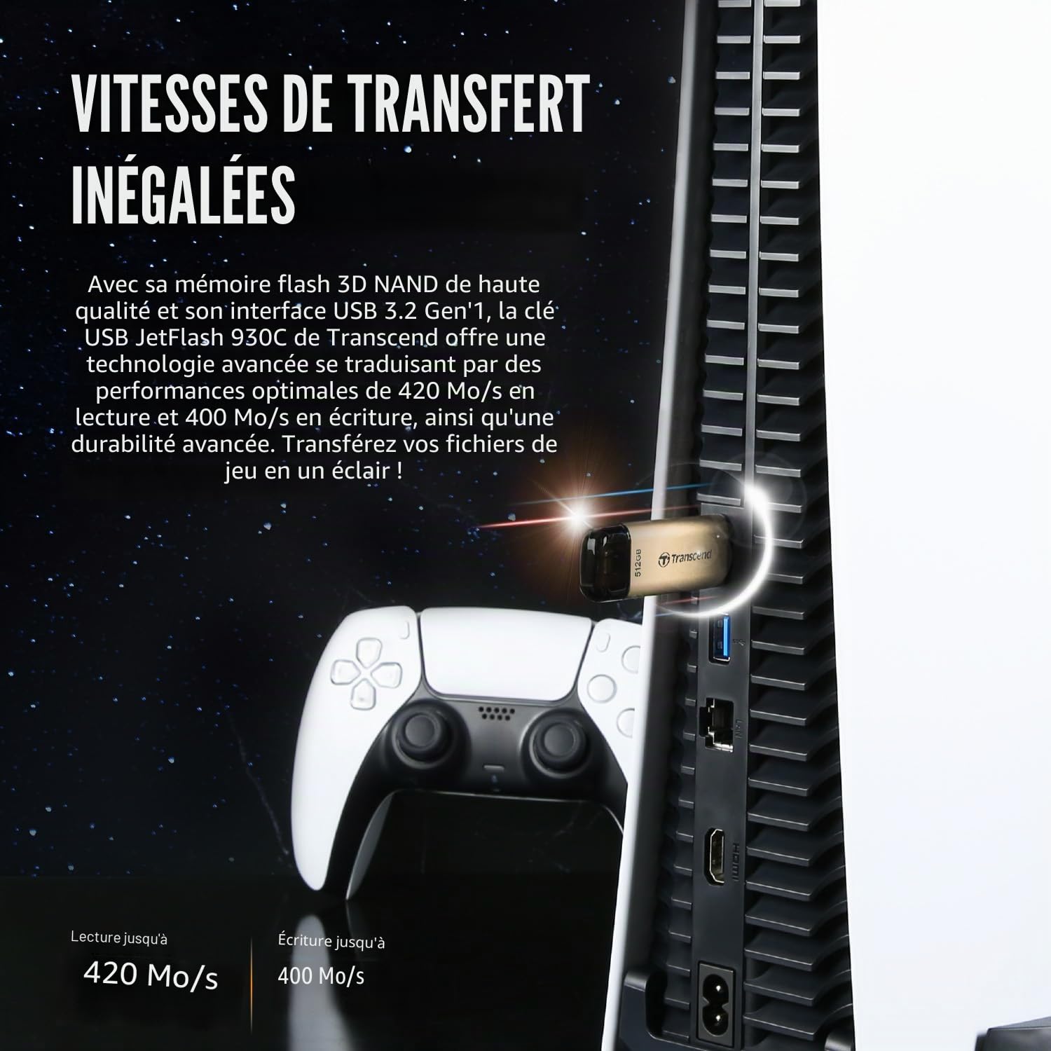 Transcend JetFlash 930C Clé USB 128Go USB 3.2 Gen 1, Or Rose - TS128GJF930C