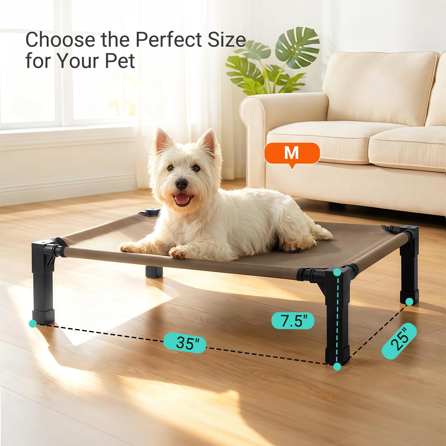 Niubya Elevated Outdoor Dog Bed, Cooling Elevated Pet Cot, Steel-Framed and Non-Slip Feet, Raised Dog Bed with Waterproof, Washable, Breathable Teslin Mesh, 35in