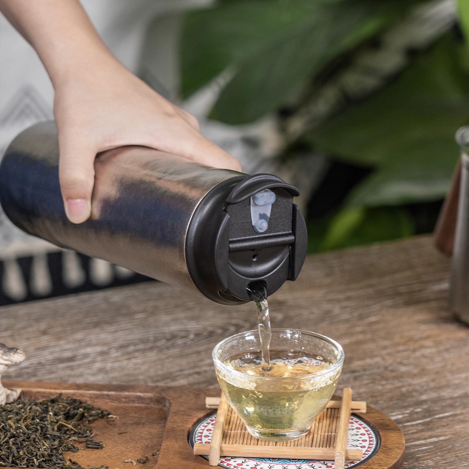 iBasingo 450ml Titan French Press Kaffeeflasche Doppelwandige Isolierte Vakuum Thermoskanne Becher Tragbare Tee Wasserflasche Outdoor Auto Reisebecher mit Deckel Ti3255D