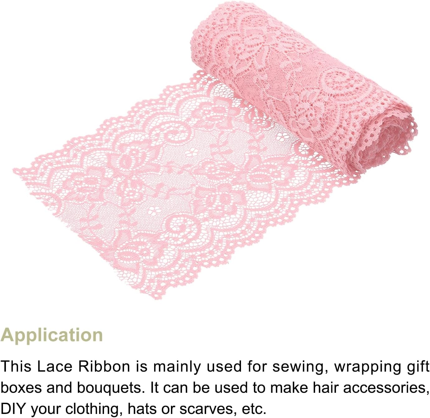 MECCANIXITY 6 Inch Wide 3 Yard Elastic Lace Ribbon, Stretch Floral Pattern Lace Trim Embroidered Fabric for Sewing Making and DIY Crafts Gift Wrapping Bouquets Wedding Decor(Pink)