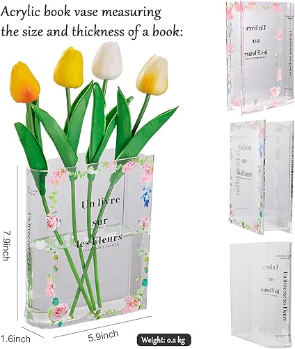 Miniatura 4 de Florero de libro para flores, florero de acrílico para flores, florero de libro transparente y único, para el hogar, dormitorio, oficina, comedor,