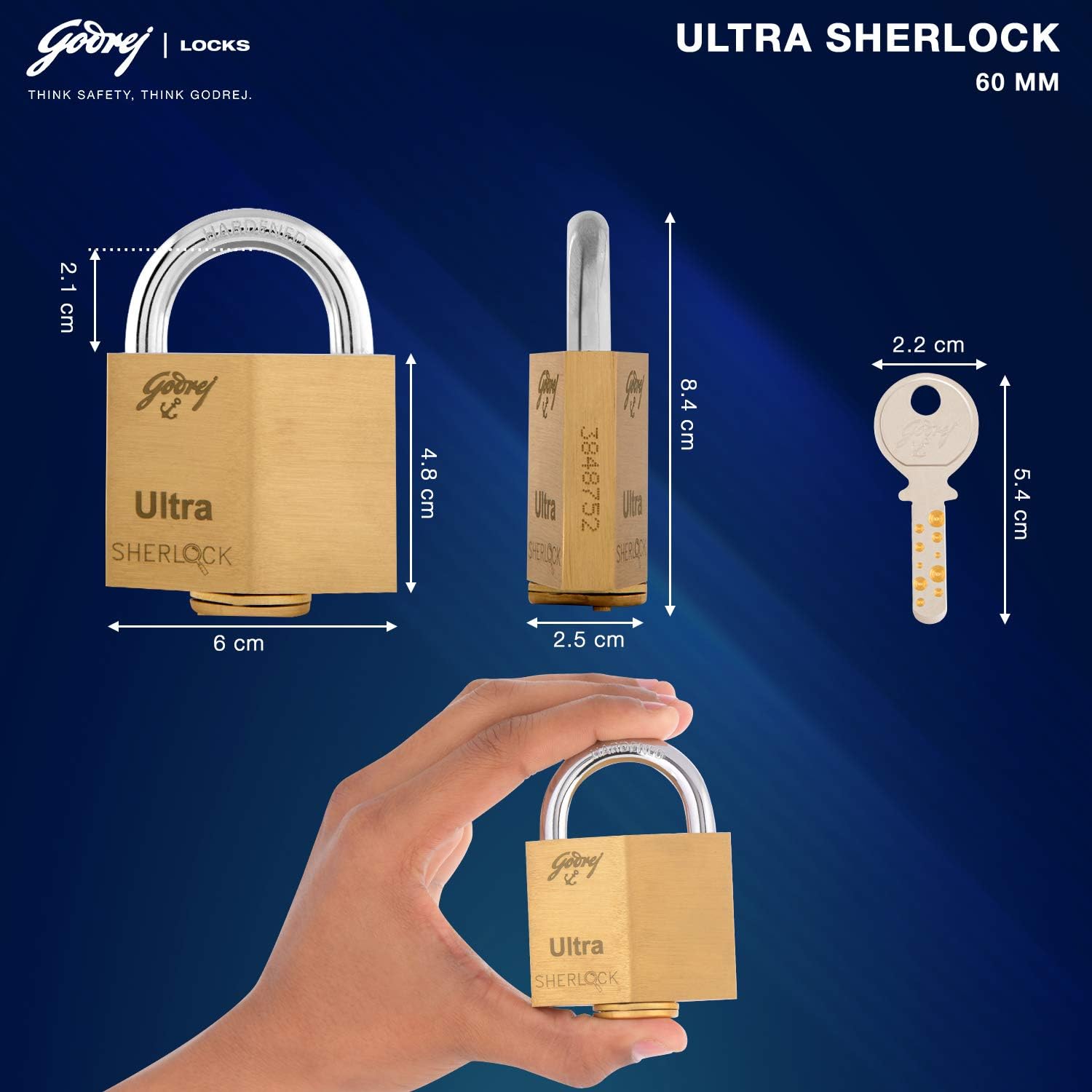 Godrej Locks Sherlock Solid Brass Pad Lock With 3 Keys (60 MM Ultra)