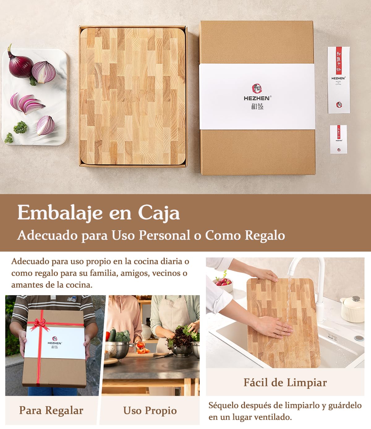 HEZHEN Tablas de Cortar de Madera de Fresno, Madera Bandeja para Servir De Grano Final, Tabla de Picar Tabla para Servir avec Mango Incorporada y Patas Antideslizantes, Espacio para Bandeja Colectora