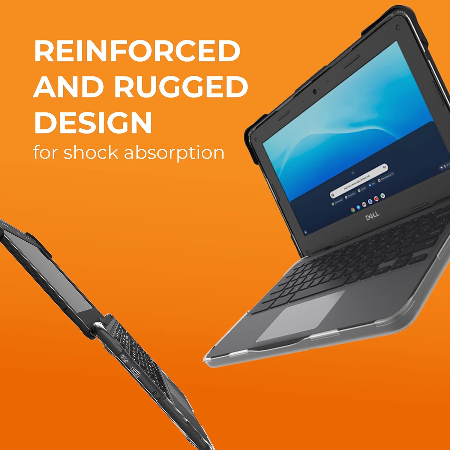 Gumdrop SlimTech Custom Case Fits Dell Chromebook 3120 | 3110 | 3100 (Clamshell) Lightweight Protection Rubberized Thread on Sides Seamless Asset Tagging Embelishment Friendy for School or Work-Black