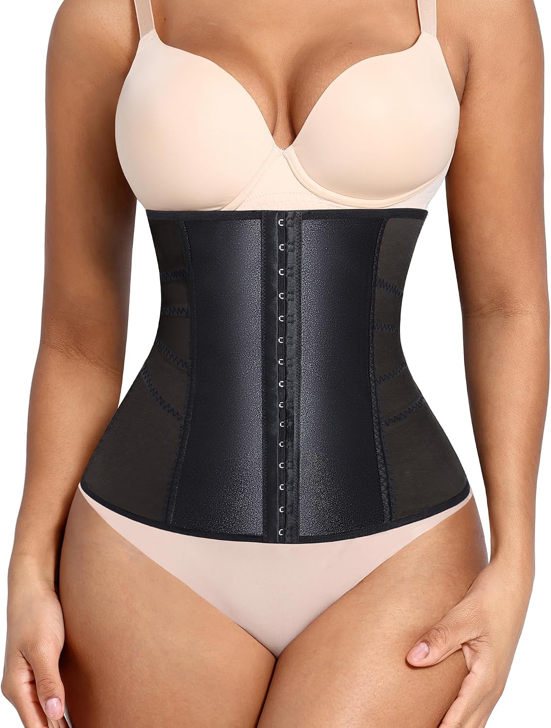 FeelinGirl Waist Trainer for Women Lower Belly Fat Mesh Corset Shapewear Tummy Control Body Shaper with Steel Bones