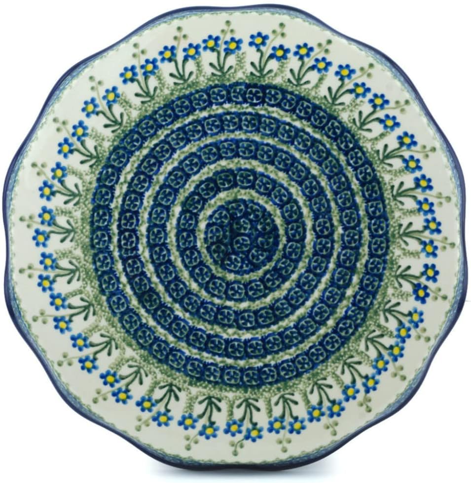 Polmedia Polish Pottery Cake Stand - Blue Daisy Circle Pattern Handmade in Boleslawiec Poland by Ceramika Artystyczna + Certificate of Authenticity