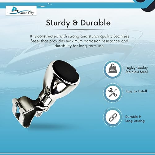 Miniatura 4 de MARINE CITY Pomo de acero inoxidable de grado 316 con acabado pulido brillante, perilla giratoria de rodamiento de bolas con tapa para volantes.