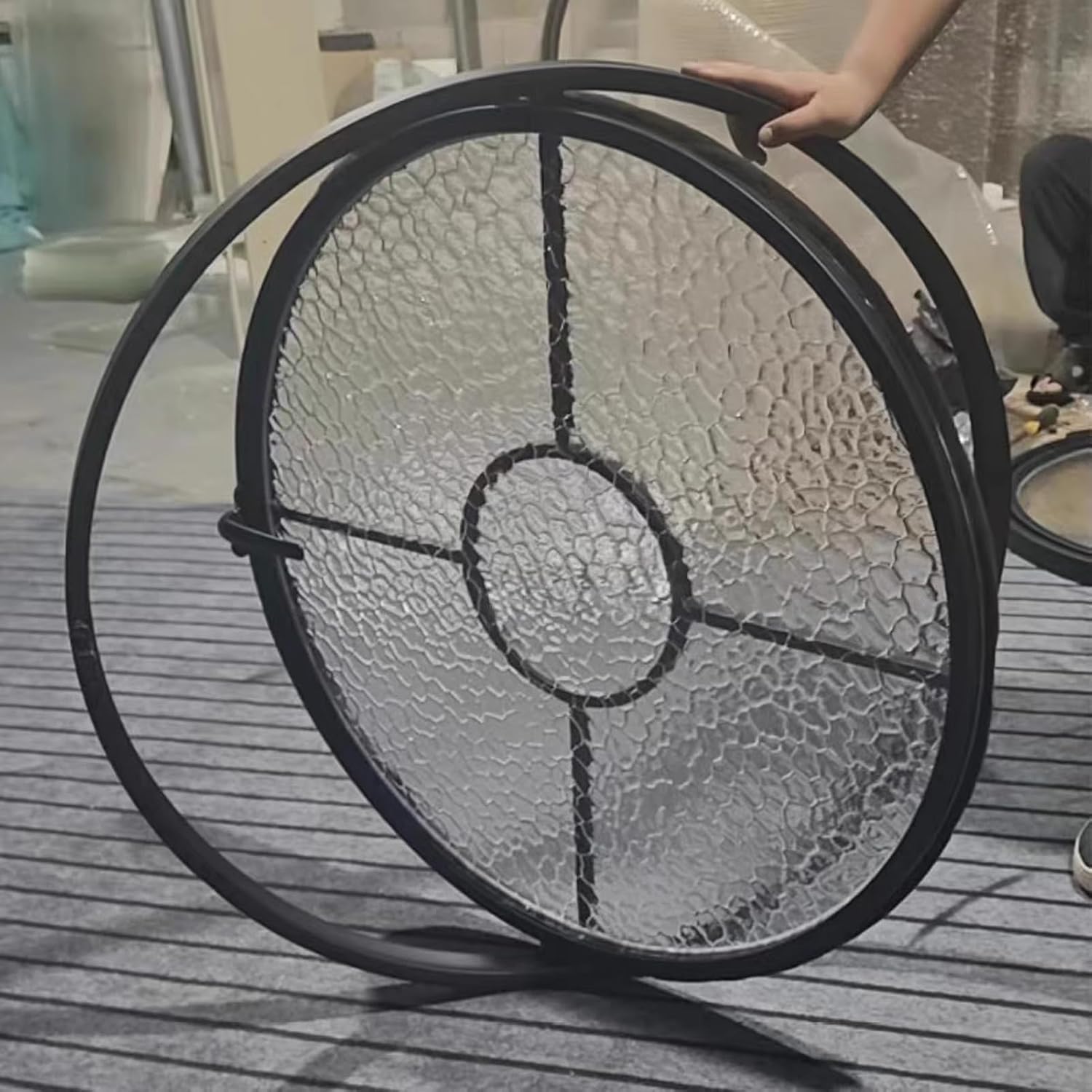 JKGHK Round Pivot Window, 360° Rotatable Ventilation Shed Windows, Tempered Glass Mobile Home Windows, Replacement Window with Handle for Attic Basement Bathrooms(White A,50cm/19.6in)