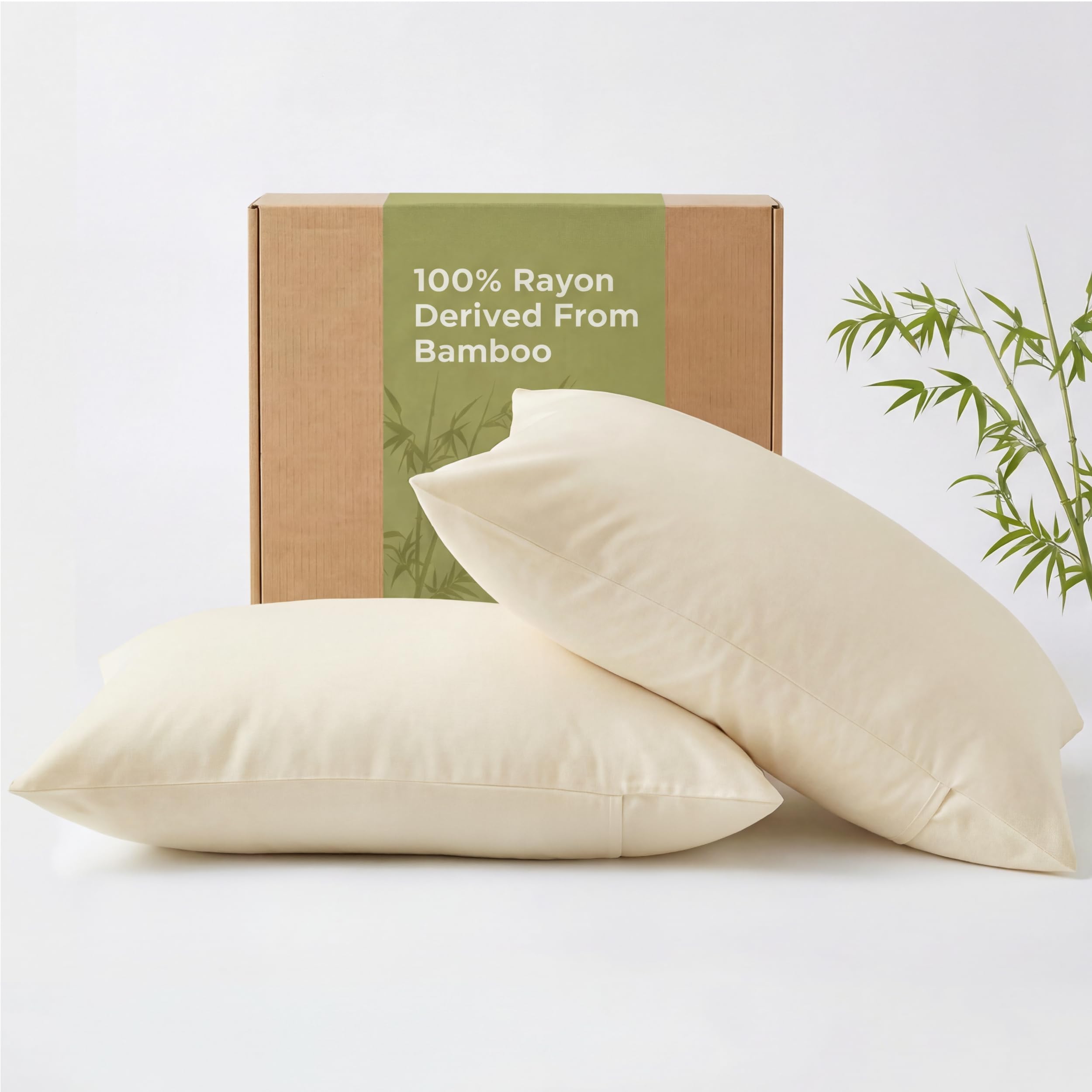 Bedsure Pillow Cases for Hair - 100% Rayon Derived from Bamboo, Cooling Pillowcases 2 Pack with Envelope Closure, Perfect for Hot Sleeper, Gifts for Women, Standard Size 50x75 cm, Beige