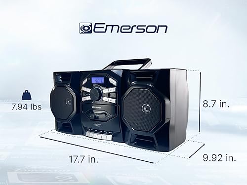 Miniatura 10 de Emerson Boombox reproductor de CD portátil con reproductor de cassette, grabadora de cinta, radio AMFM, entrada AUX MP3, altavoces desmontables,