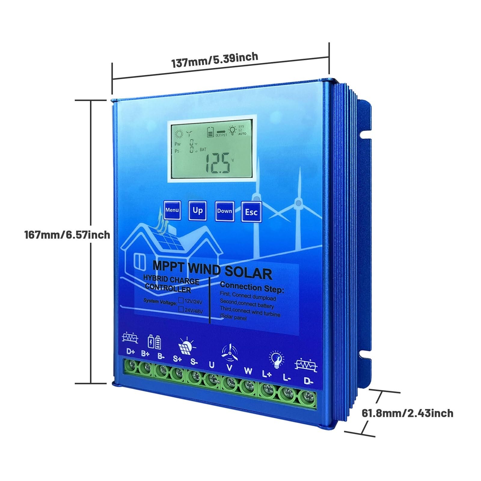 Hybrydowy Regulator Ładowania Słonecznego MPPT 12V 24V 48V PV Turbina Wiatrowa WIFI Do Akumulatora Litowo-ołowiowego Lifepo4(With out,Auto 24V48V,1KW)