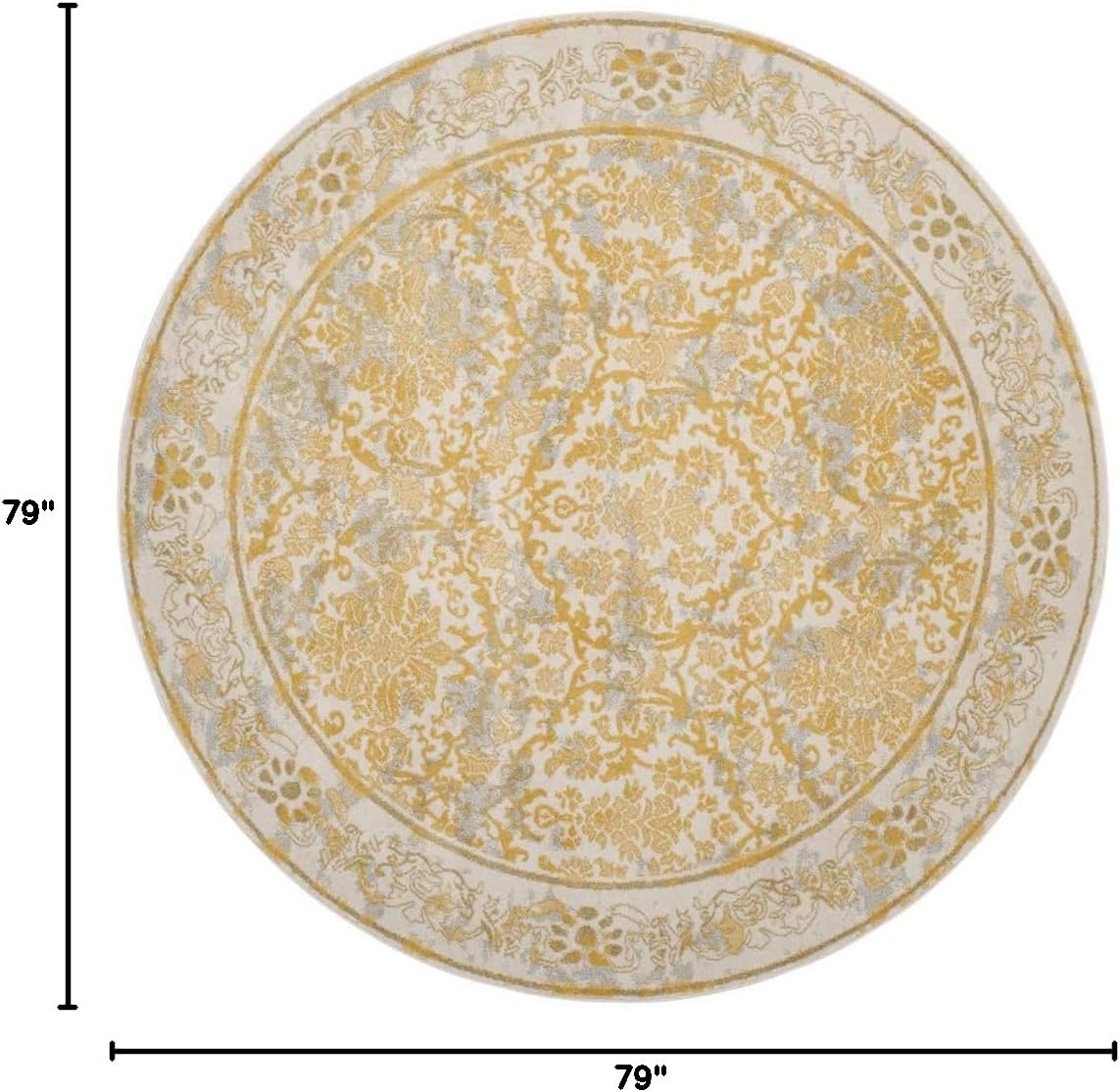 SAFAVIEH Evoke Collection 6'7" Round Ivory/Gold EVK242S Non-Shedding Dining Room Entryway Foyer Living Room Bedroom Area Rug