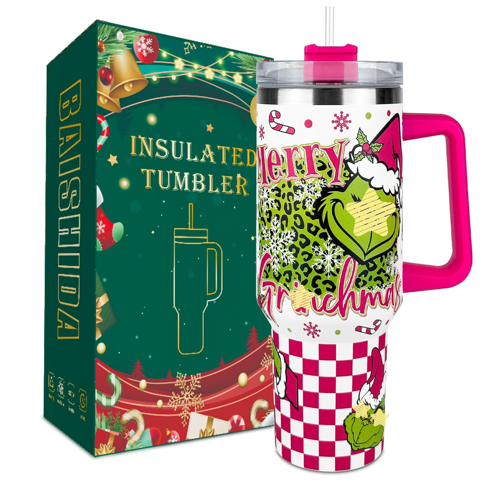 out シャンリー様 クリスマスドリンクジャー✧✧ Amazon.com | BAISHIDA 40 oz Christmas Grinchi Tumbler with Handle