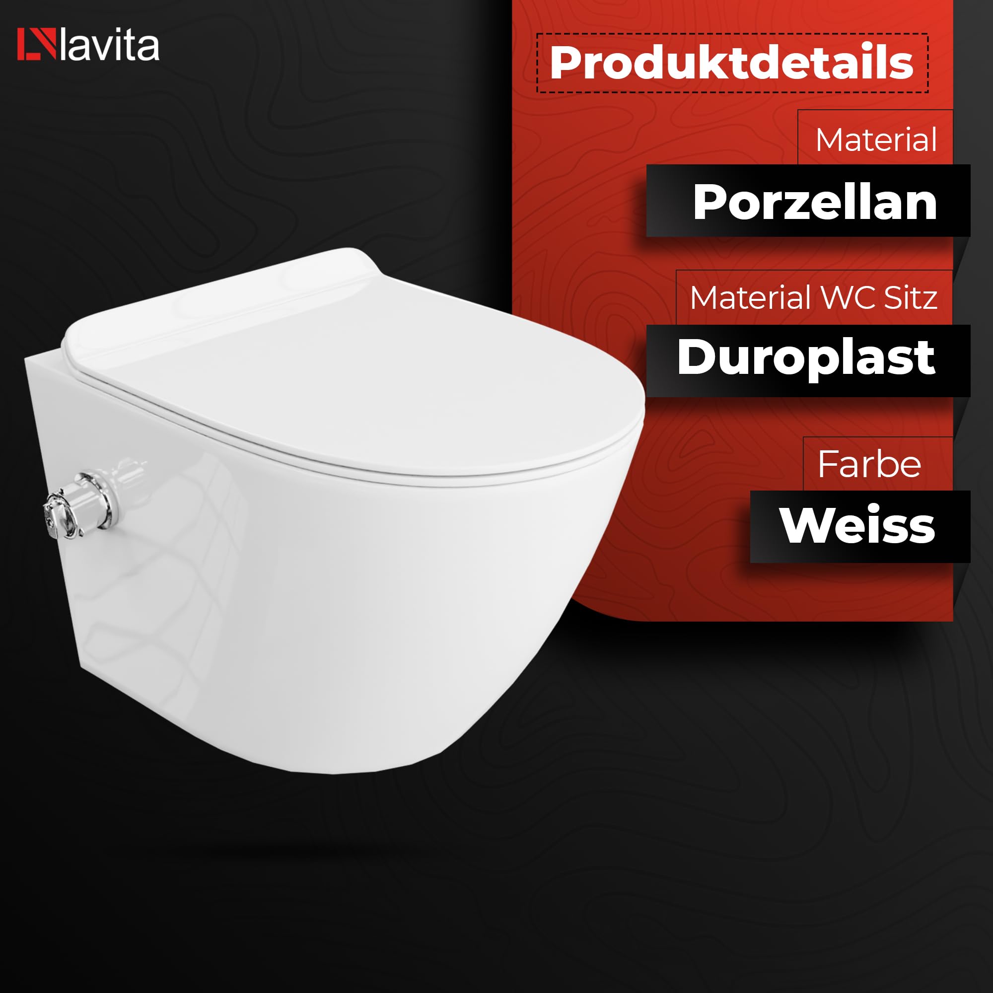 LAVITA Vorwandelement Solido Start + Wand Hänge WC Salto Weiß Spülrandlos ++ WC Sitz mit Absenkautomatik Verchromter Knopf Komplettset Unterputz Spülkasten Toilette Komplett Sett WC