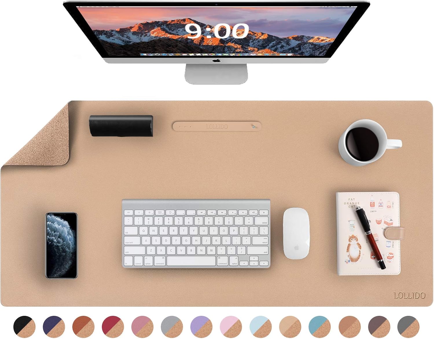 LOLLIDO Natural Cork & Leather Dual Sided Desk Pad, 32" x 16" Waterproof PU Leather Desk Writing Mat, Large Mouse Pad Desk Protector(Cork+Black) : Musical Instruments