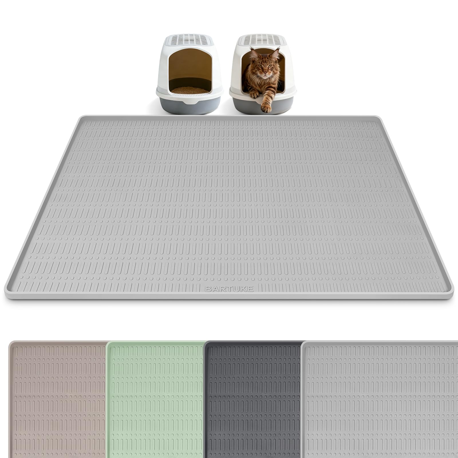 Bartuke Silicone Cat Litter Mat, 47" x 35" Extra Large Litter Trapping Mat for Litter Box, Leak-Proof, Non-Slip, Kitty Litter Mats with Soft Texture for Floor, Keeping the Floor Clean (Light Grey)