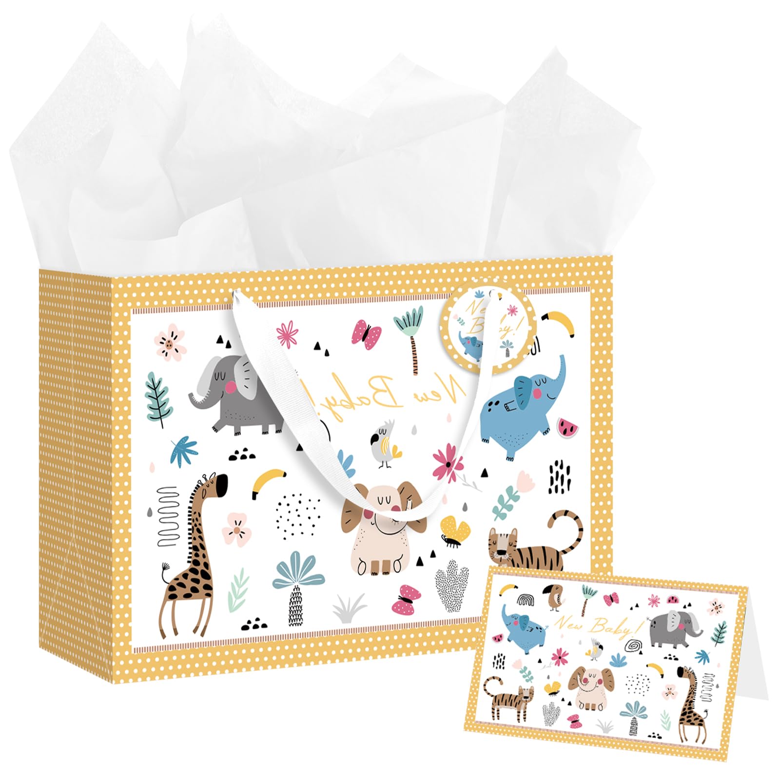 Large Baby Gift Bag, Cute Animal Illustrated Design