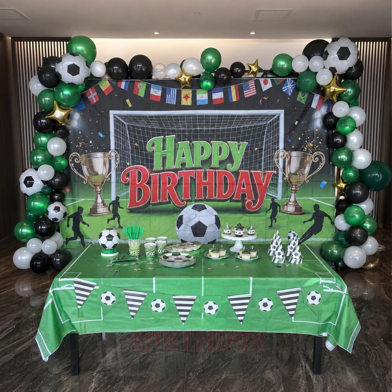 7x5FT Football Party Backdrop Sports Themed Party Decoration Soccer Happy Birthday Banner Wall Photo Background for Holiday Birthday Party Supplies,84x60inch