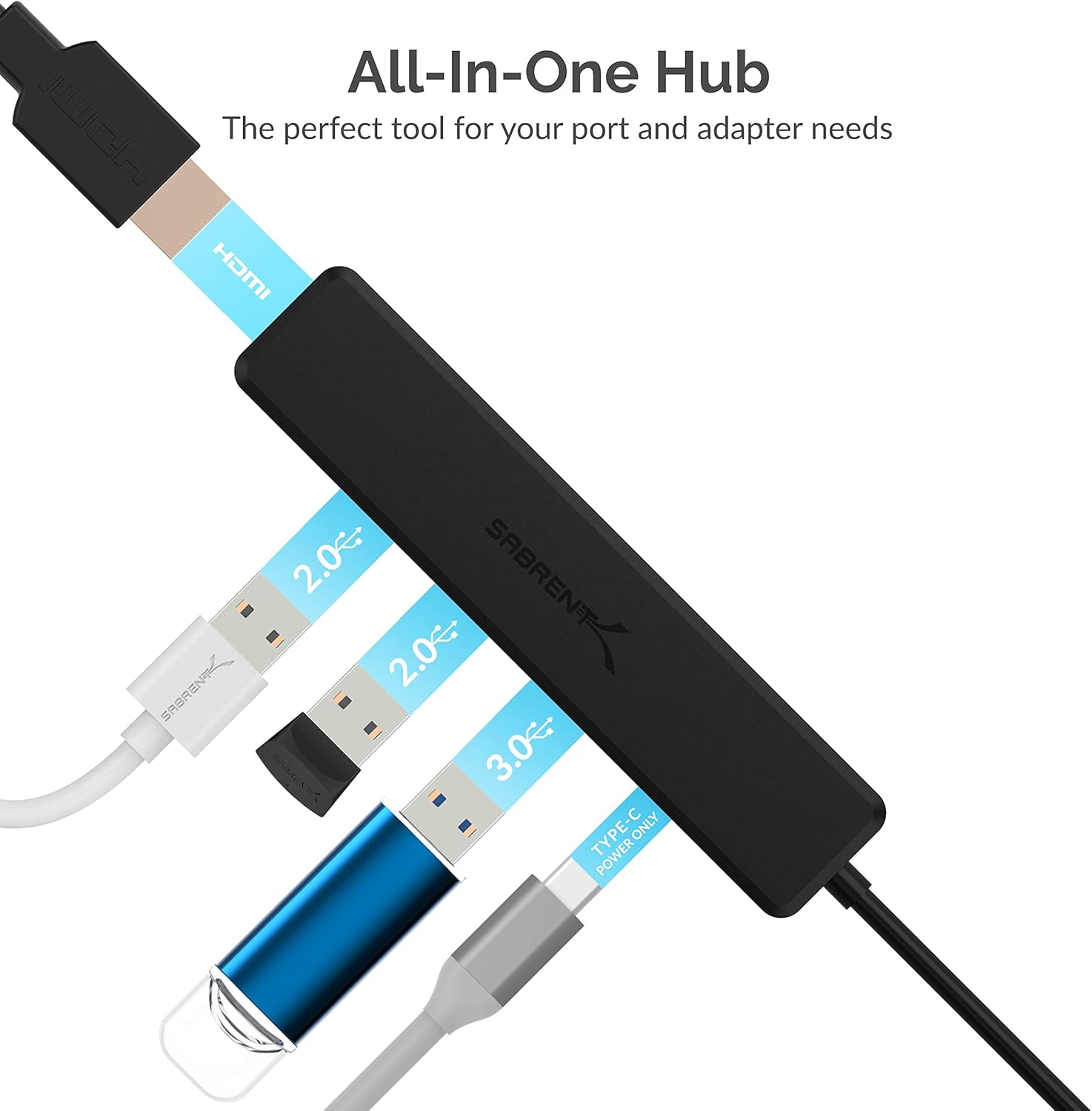 Sabrent Multi-Port USB Type-C Hub with 4k HDMI | Power Delivery (60 Watts) | 1 USB 3.0 Port | 2 USB 2.0 Ports (HB-TC5P) : Everything Else