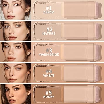 2-in-1 Matte Foundation Stick with Built-in Brush – Waterproof Long-Lasting Full Coverage Cream Foundation & Concealer for Smooth, Even Skin Tone, Brightening & Hydrating for Mature Skin (Wheat)
