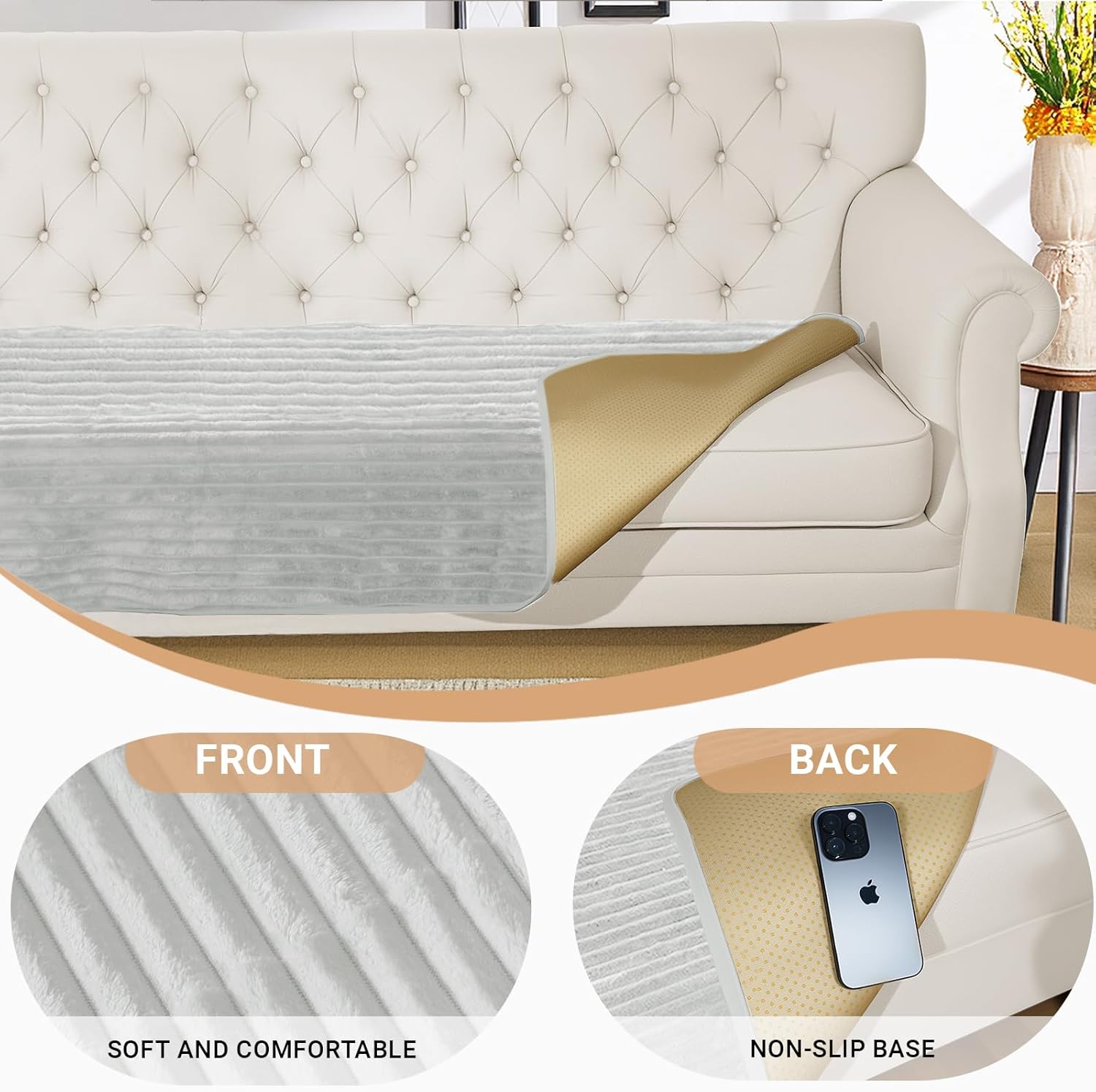 NAISI Couch Covers for Dogs Waterproof Flannel Striped Sofa Cover Pet Friendly Washable Dog Mat for Couch Anti Slip Sectional Sofa Slipcover Protector(1pc/35"x 63",Light Grey)