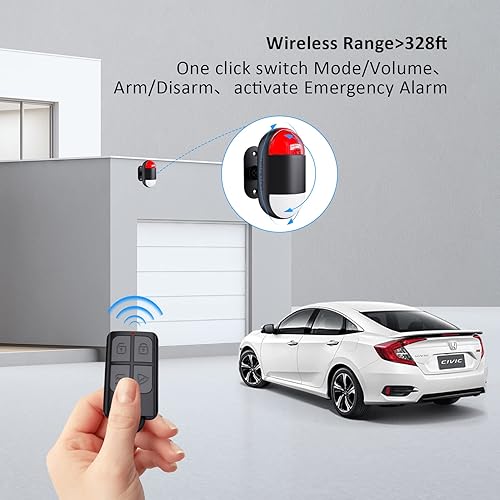 Miniatura 4 de Alarma con sensor de movimiento en interiores alarma inalámbrica con detector de movimiento con sirena y estroboscópica (125 dB, control remoto de