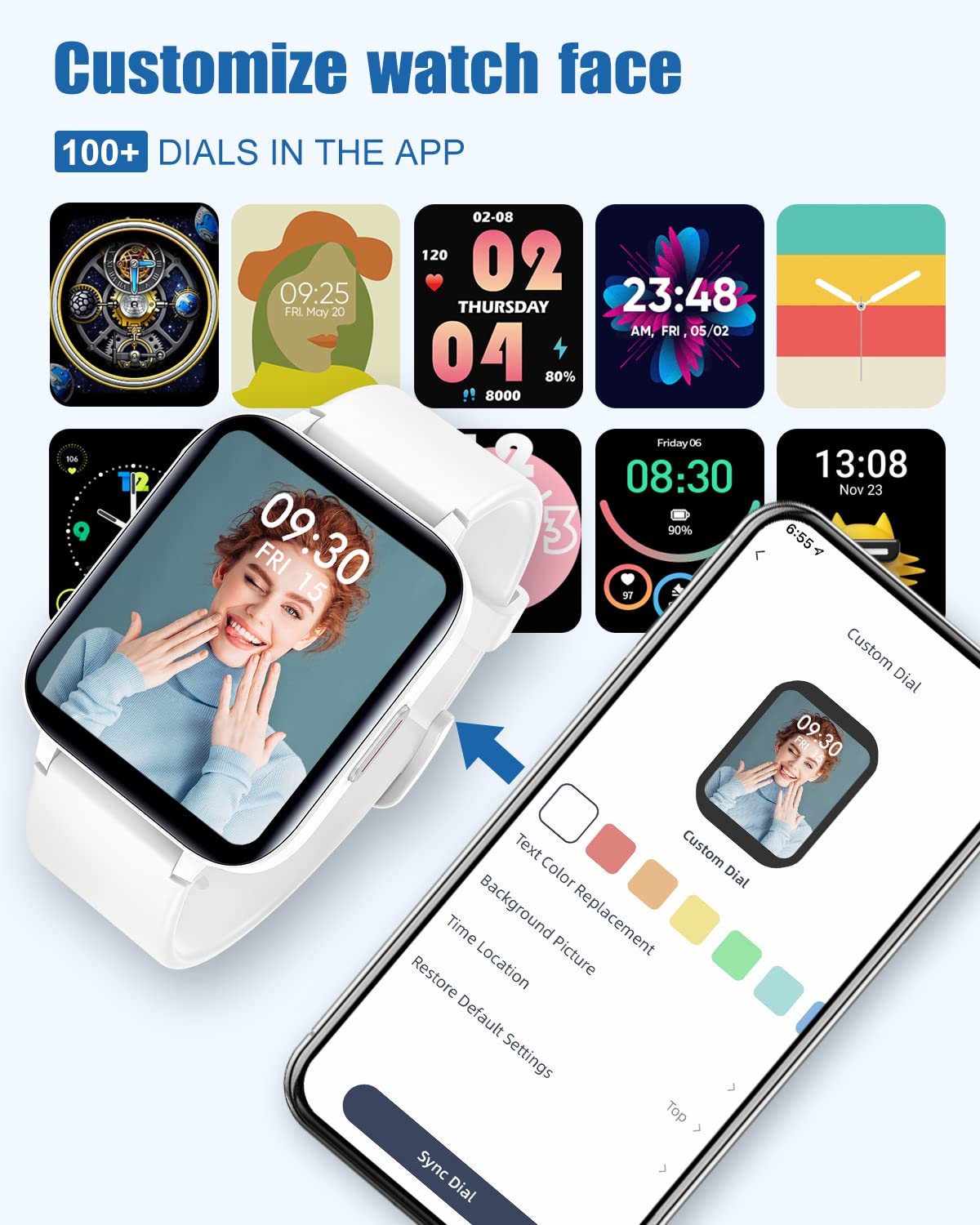 RUIMEN Smartwatch,Reloj Inteligente Mujer Impermeable IP68 con Oxímetro,1.69" Pantalla con Pulsómetro,Monitor de Sueño Monitores Actividad Cronómetros Calorías Podómetro para Android iOS (Blanco)