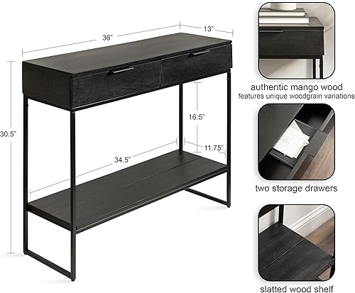 Miniatura 3 de Kate and Laurel Malone - Mesa consola moderna de madera con estante de madera, 36 x 13 x 31 pulgadas, color negro, mesa de entrada de madera de