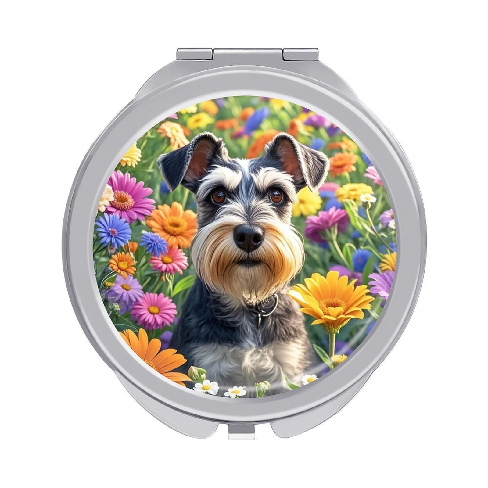 FekiLoot Schnauzer Compact Mirror for Purse Portable Travel Makeup Mirrors Metal Magnifying Pocket Mirror Double Sided Small Handheld Mirrors for Women Travel Essentials