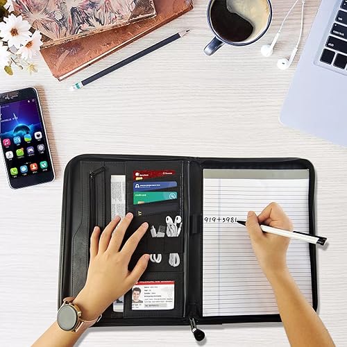 Miniatura 6 de Boczif Padfolio - Organizador de carpetas de cartera planificador de cuero para hombres y mujeres organizador de cuadernos de negocios con bolsillo
