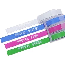 MoTEX Refill Tape for Embossing Label Maker, Pastel Color Tapes 4 Rolls, 3/8-Inch Clear, Green, Violet, Pink