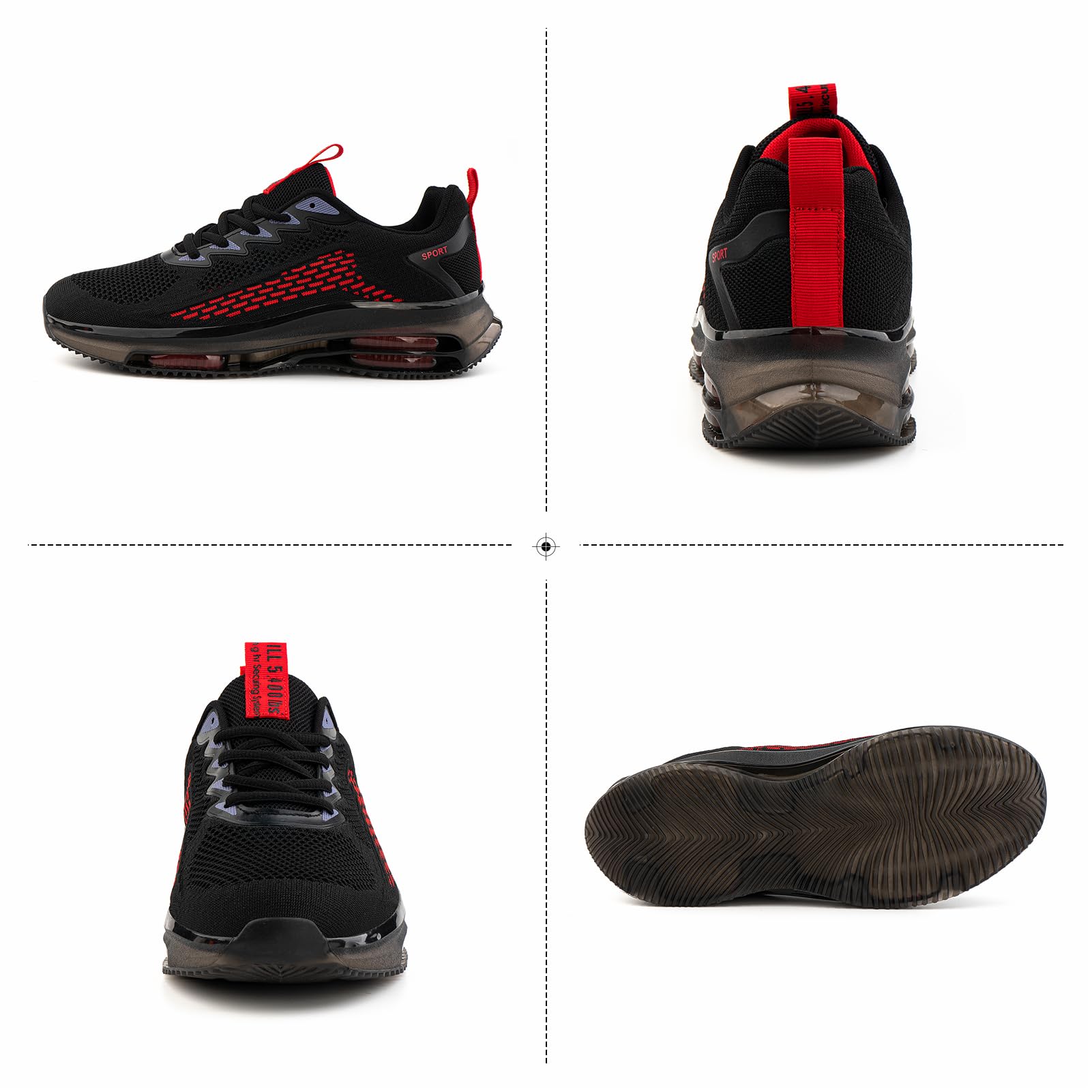 Scarpe Running Uomo Scarpe Sportive Corsa Ginnastica Palestra Sneakers Cuscino d'Aria Traspirante Mesh Antiscivolo Nero Blu Nero e Rosso 39-48