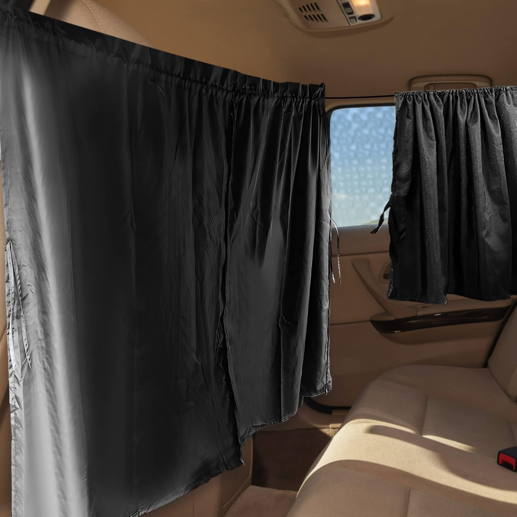 Set of 3 Privacy Curtains for Car, SUV, Van - Includes 1 Rear Seat Divider & 2 Side Windows Divider Curtains for Camping & Sleeping
