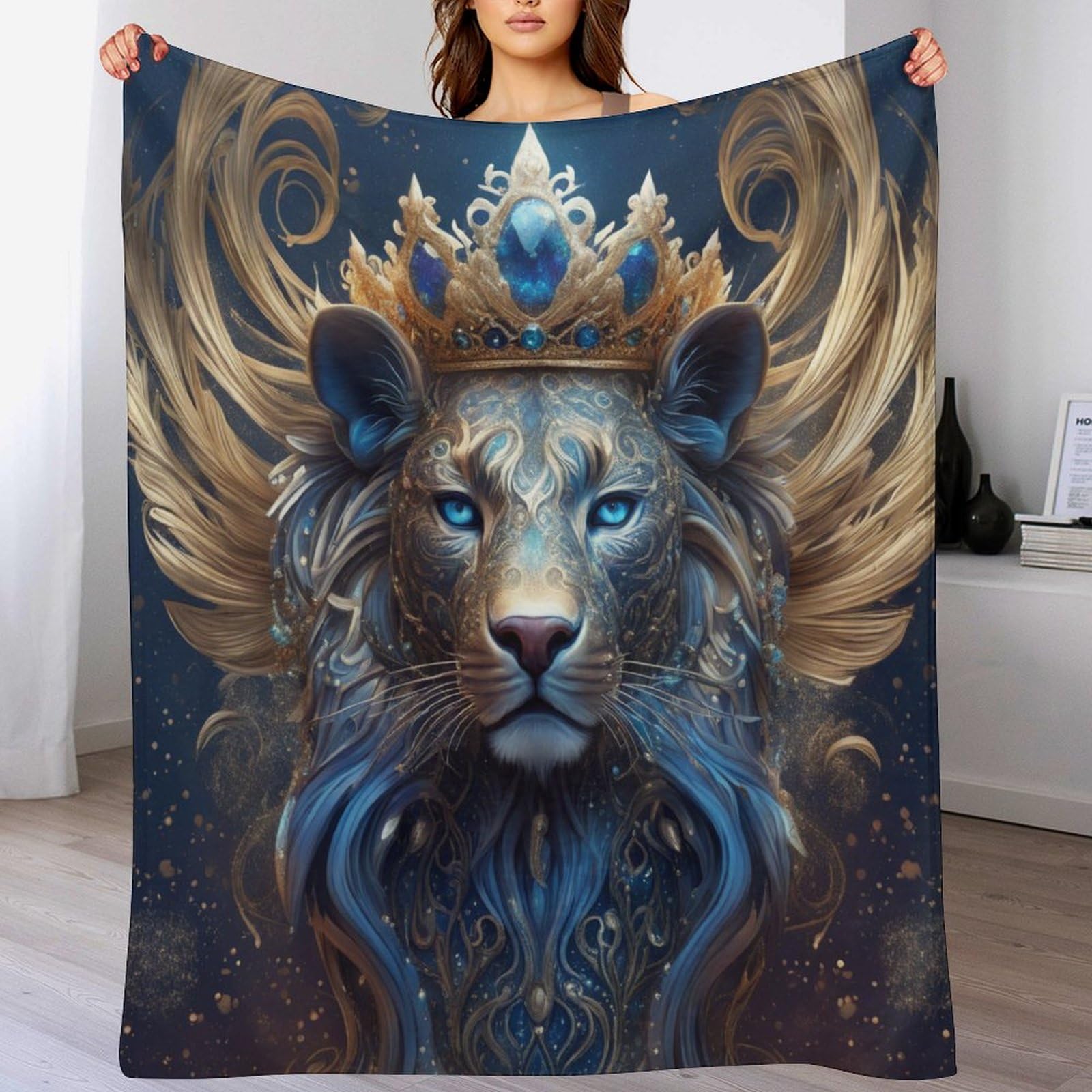 Couverture plaid lion en molleton idée cadeau réconfortante pour le lit