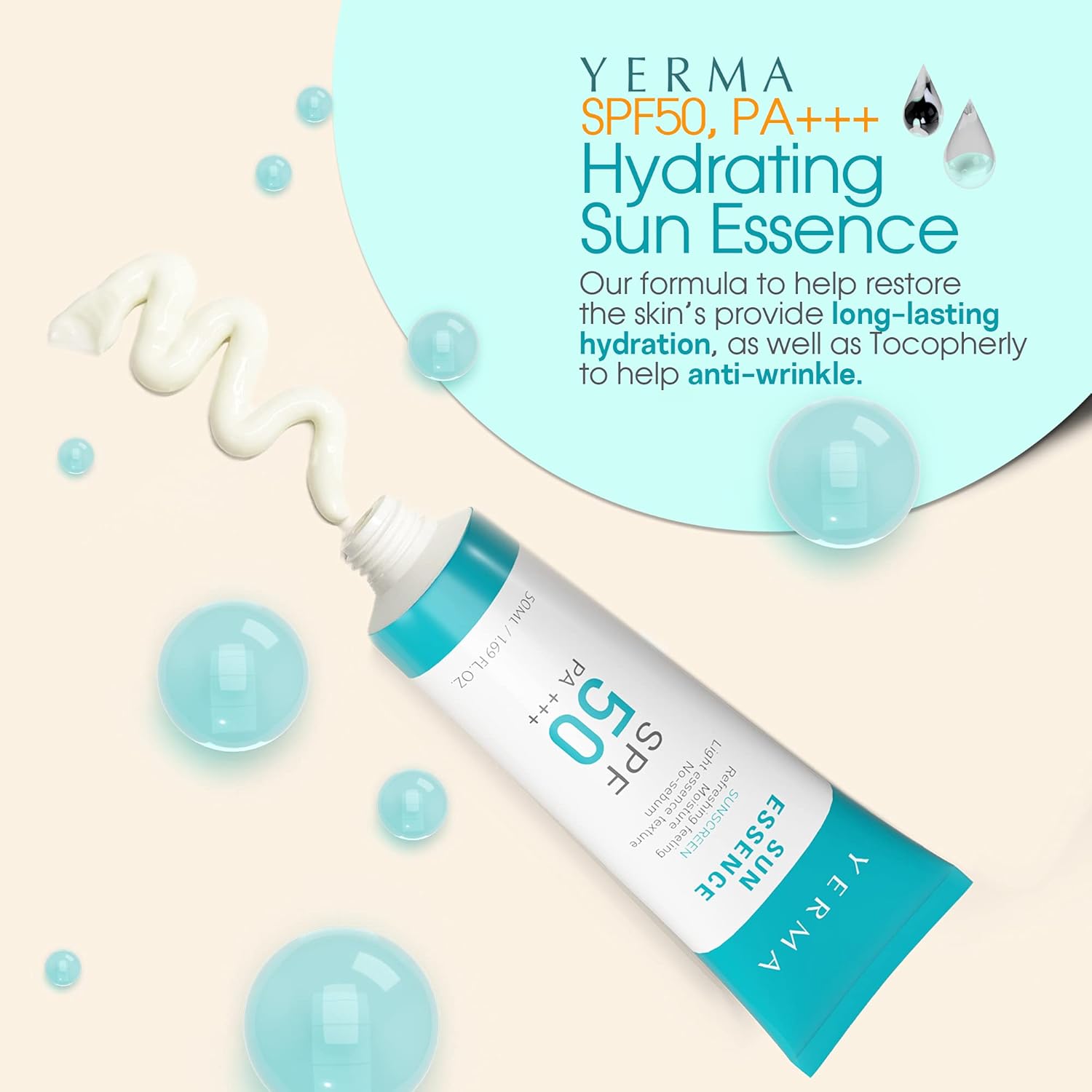 YERMA Face Sunscreen Essence SPF50+/PA+++ 1.7oz - Refreshing and Hydrating, Moisturizer for All Skin Types, No Sebum No Sticky, Great Makeup Primer-Light Essence Sun Cream that is good for daily care : Beauty & Personal Care