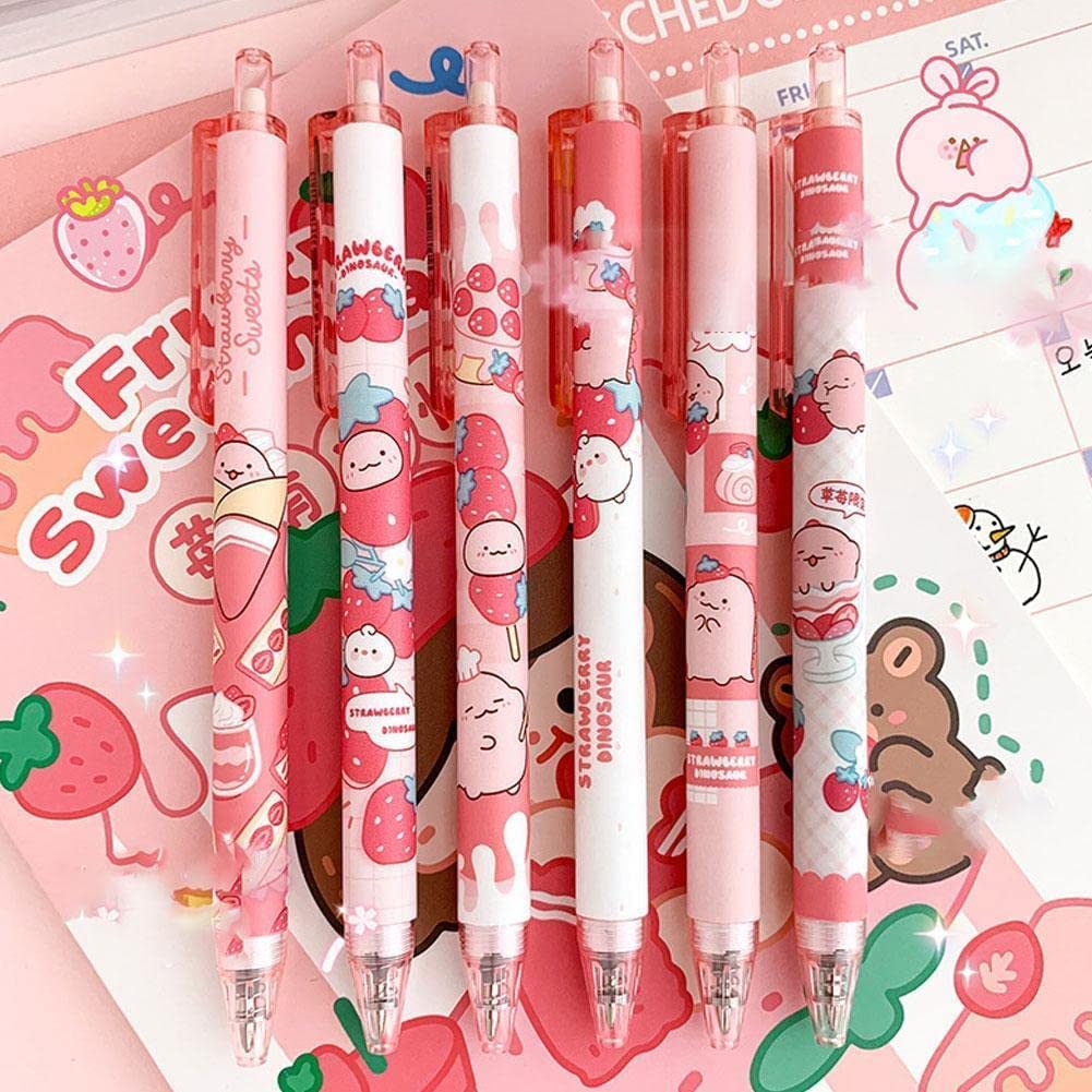Dreamxue 6 Pcs Pink Kawaii Cute 0.5mm Ball Point Color Pens for Student Gift Stationery Office Supplies