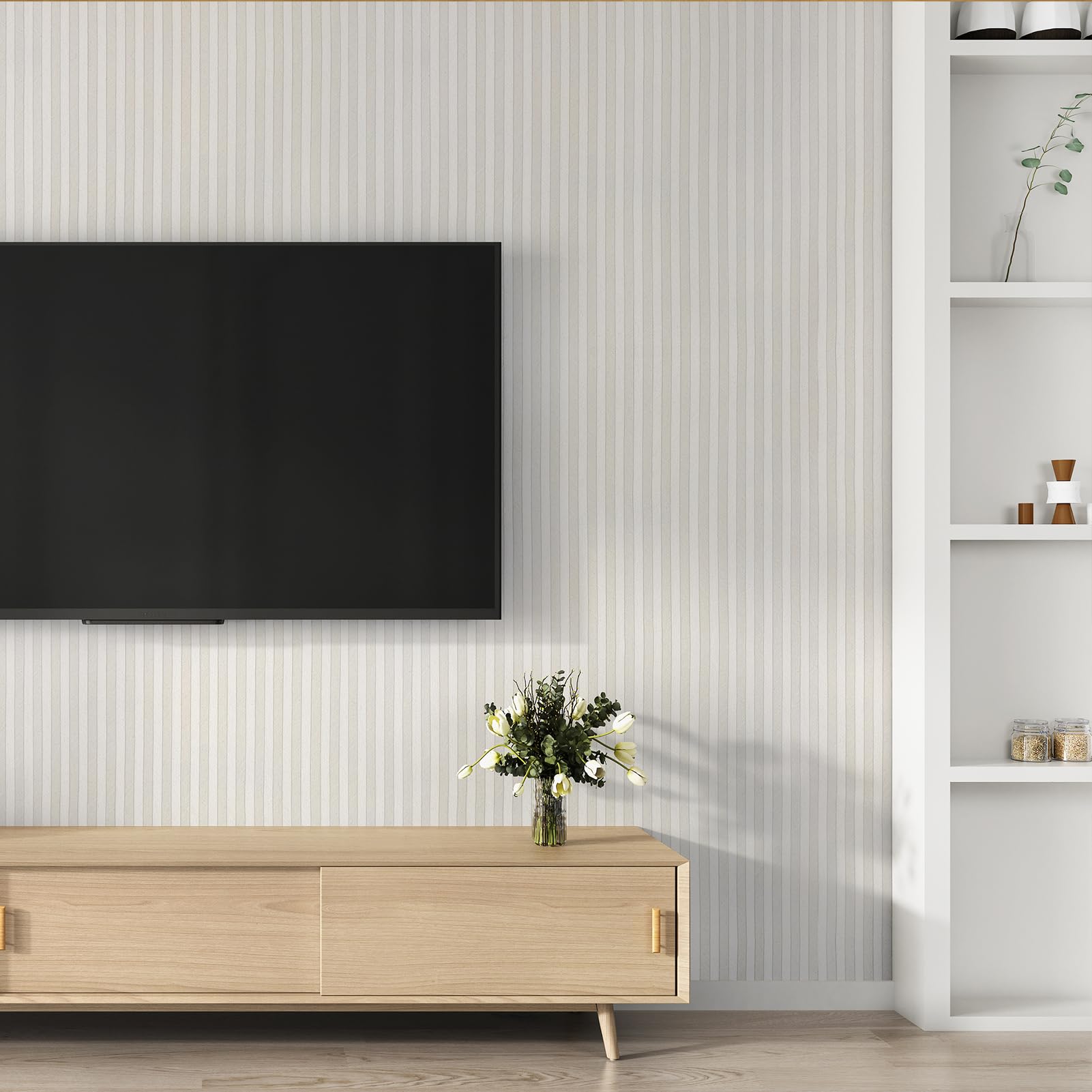 Papier peint en bois gris pour masquer les imperfections de mur sans enduit