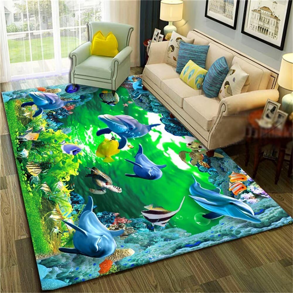 Tapis de jeu bébé monde sous-marin vert pour s'amuser au salon ou sur la terrasse